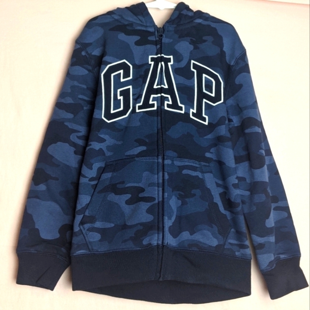 Gap Kids Blue Camo Print Fleece Full Zip Hoodie Size Medium